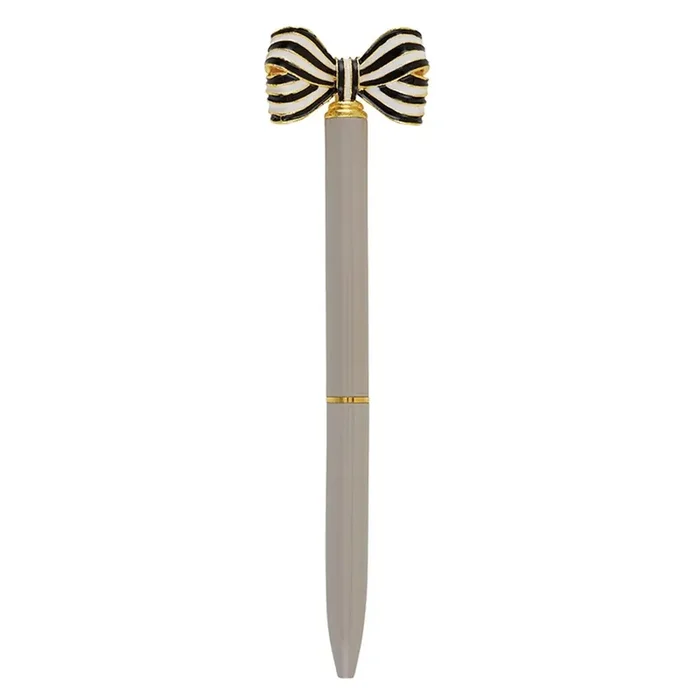 Pretty Refillable Striped Bow Pen Warm Grey Gold Single Pen