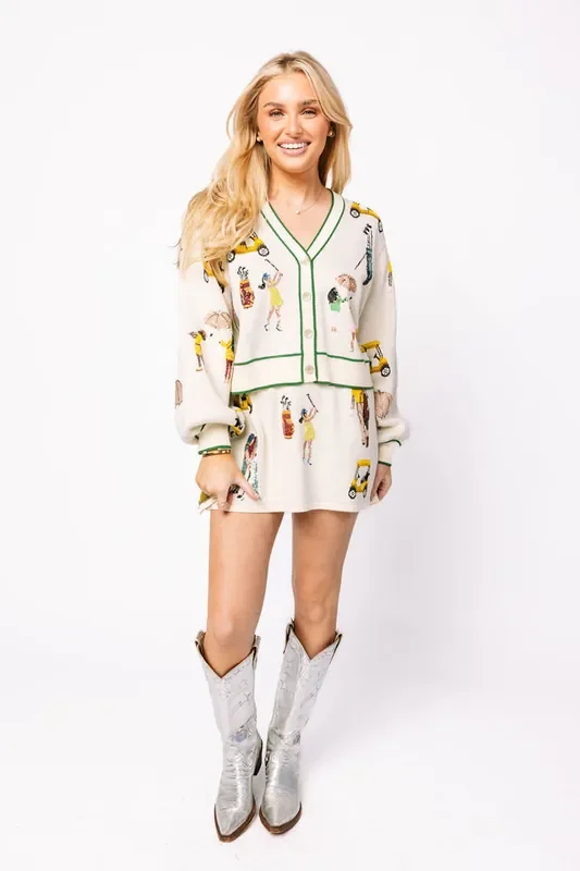 QOS White Multi Golf Icon Cardigan