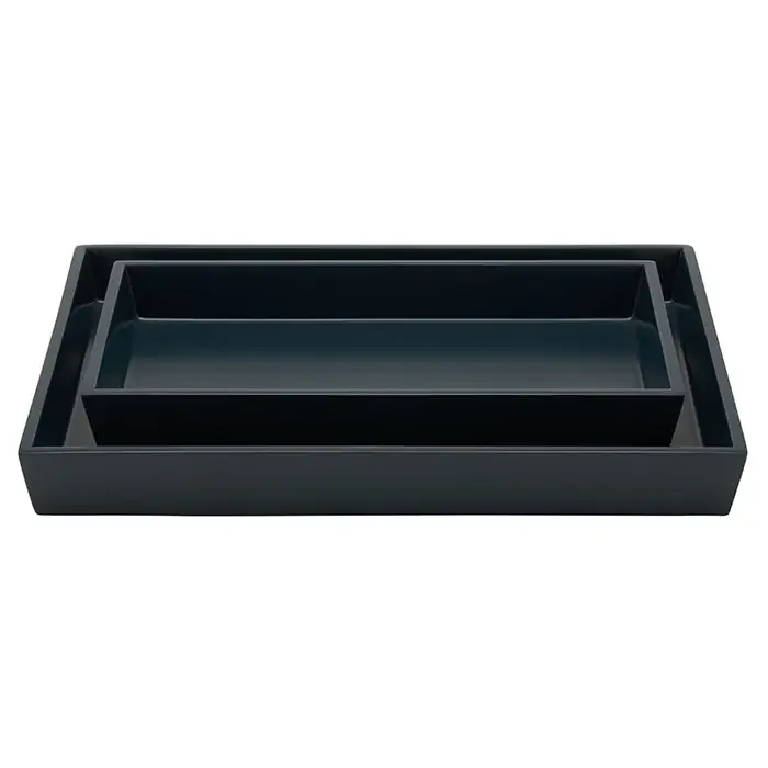 Quincy Lacquered Wood Tray Set (Matte Navy)