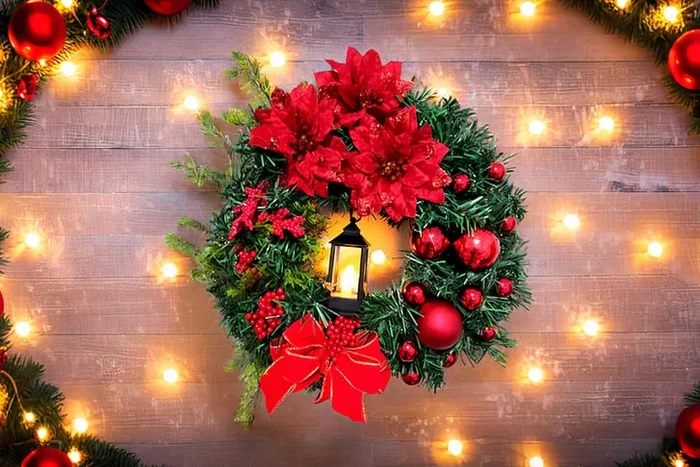 Radiant LED Christmas Garland Decoration Wreath – Red or Gold