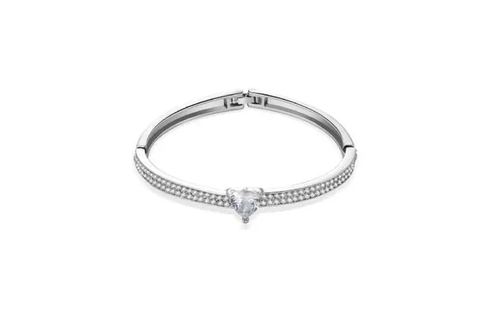 Radiant Silver Heart Crystal Bangle