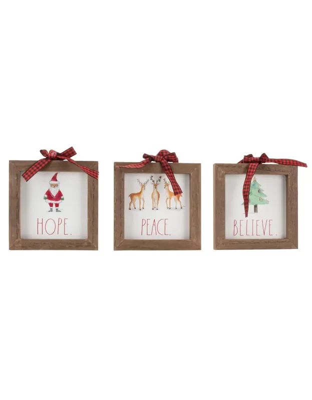 Rae Dunn “Believe” Wooden Framed Christmas Ornaments