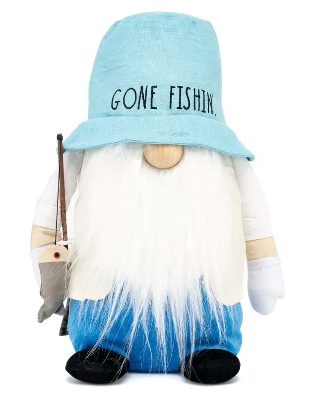 Rae Dunn “Gone Fishin’” Plush Fishing Gnome with Rod