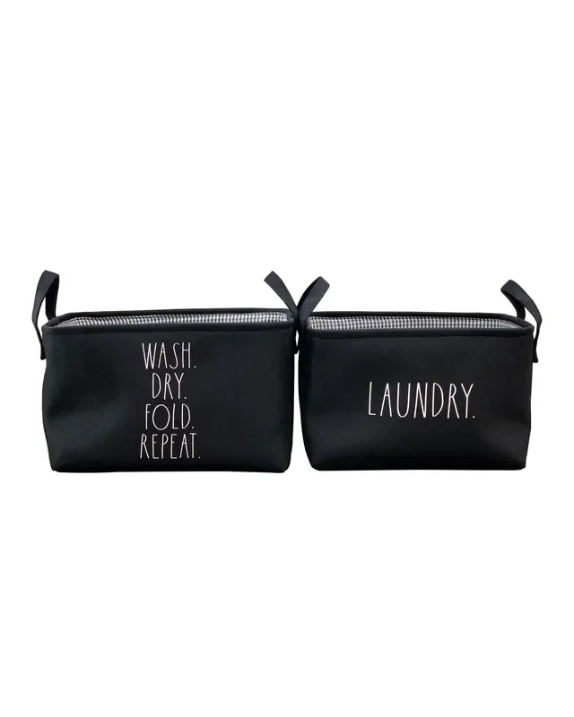 Rae Dunn “Laundry” Set of 2 Black Small Laundry Tote Bags