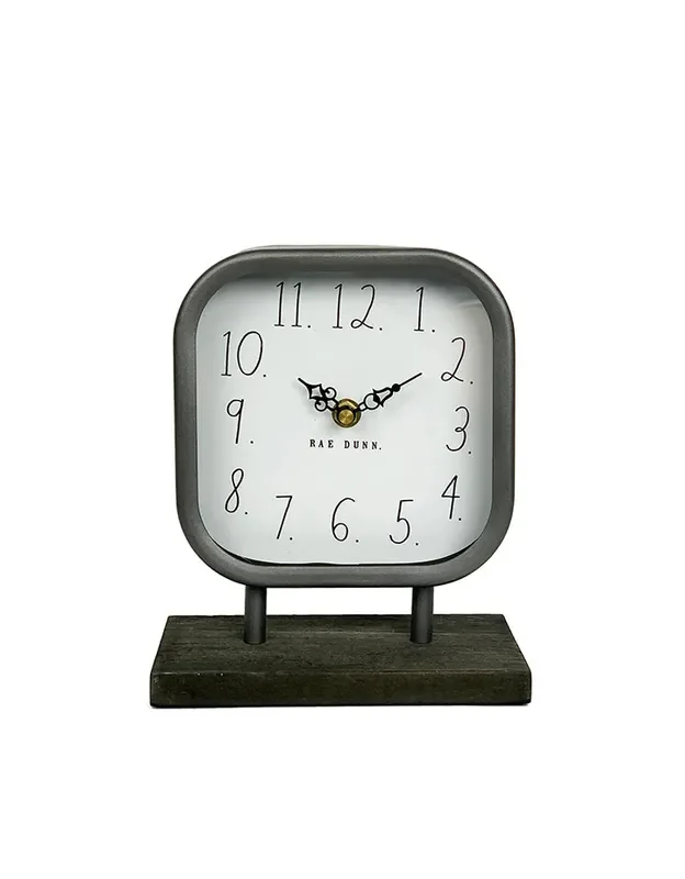 Rae Dunn Metal and Wooden-Base Mantel Clock