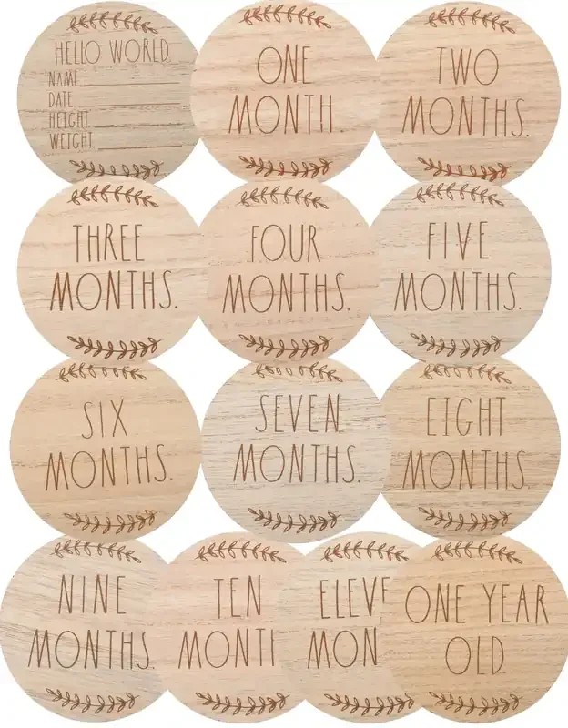 Rae Dunn Set of 13 Wooden Baby Monthly Milestone Plaques