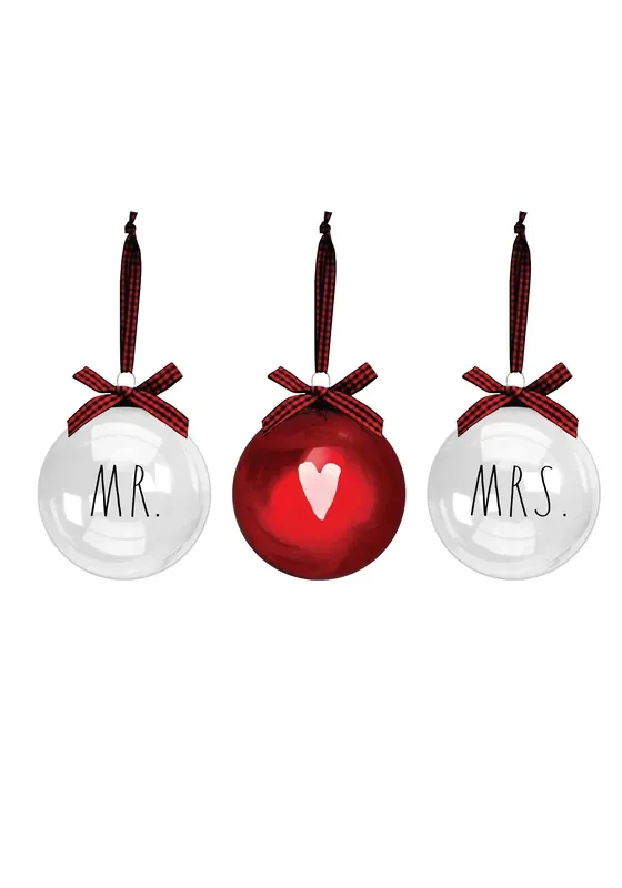Rae Dunn Set of 3 “Mr. and Mrs.” Christmas Ornaments