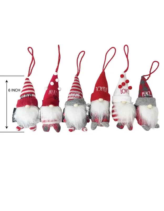Rae Dunn Set of 6 Plush Christmas-Themed Hanging Gnomes
