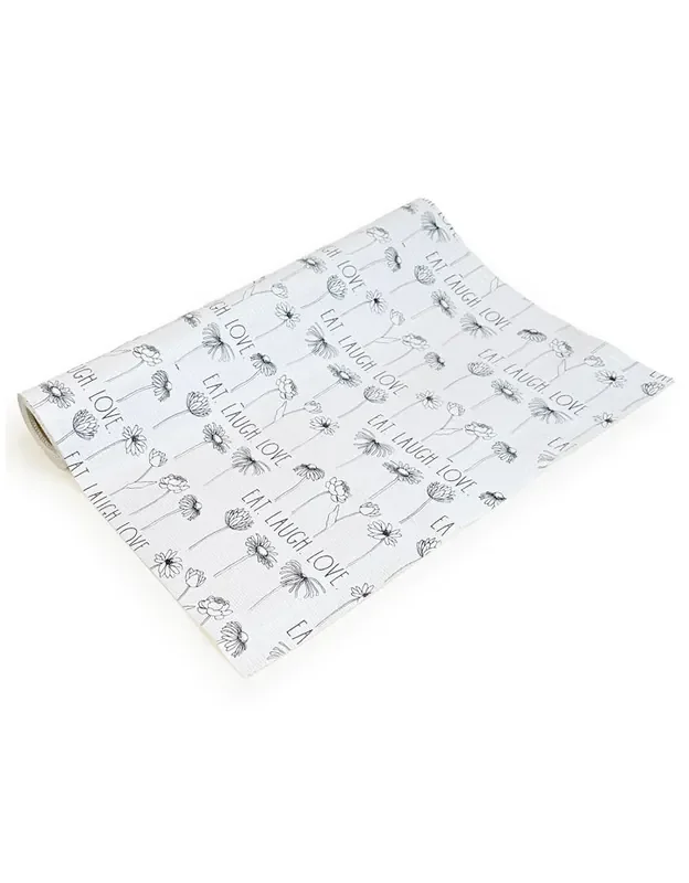 Rae Dunn Shelf Liner with Black and White Flower Illustrations