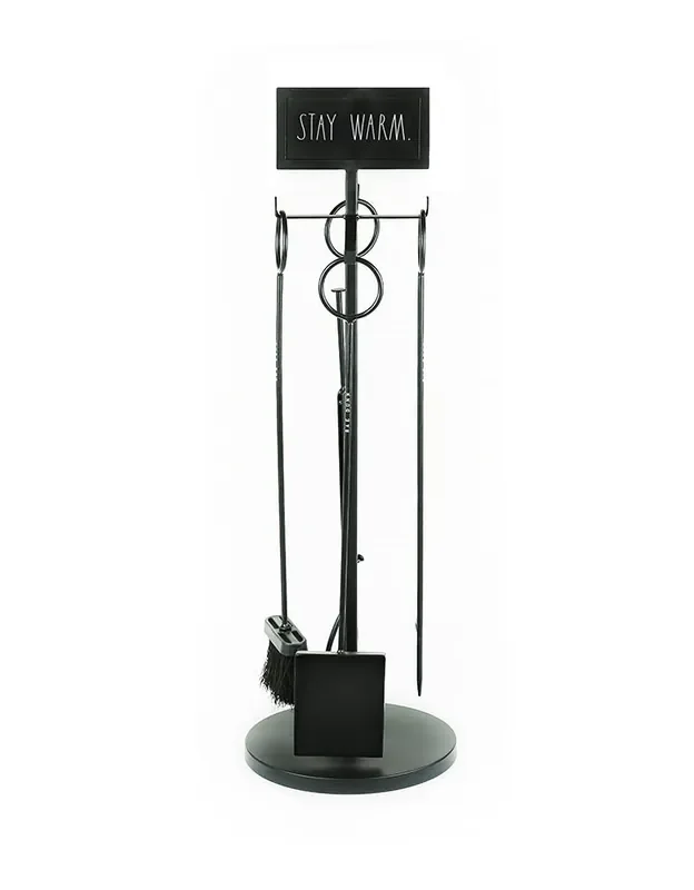 Rae Dunn “Stay Warm” Black Metal Fireplace Tool Set