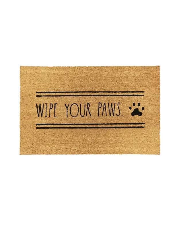 Rae Dunn “Wipe Your Paws” Dog-Theme Light Brown Coir Doormat