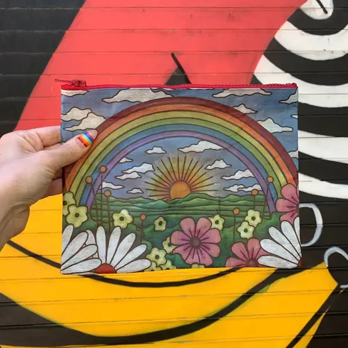 Rainbow and Sunrise Double-sided Zipper Pouch Recycled Material Wallet Organizer 9.50″ x 7″