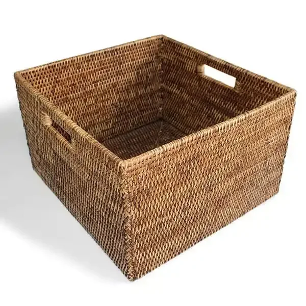 Rattan Basket Square Open w/ Cutout Handle