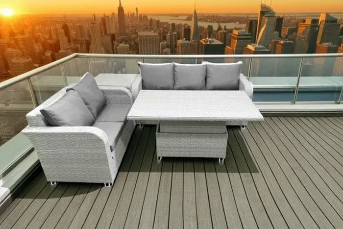 Rattan Love Sofa & 3-Seater Set with Adjustable Dining Table