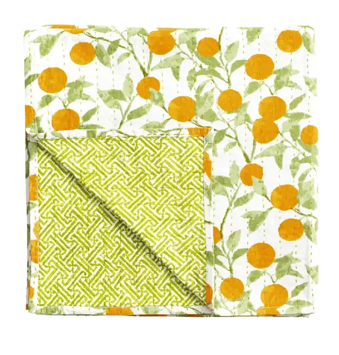 Reversible Kantha Table Cover in Orange Grove – Caspari