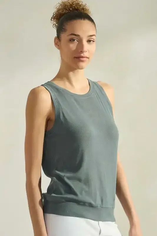 Ribbed Viscose Crew Neck Loose Fit Tank