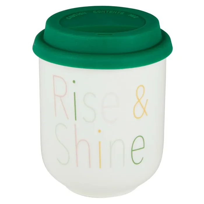 Rise & Shine Ceramic To Go Mug Holds 16 oz. Eco Mug with Silicone Lid and Sleeve