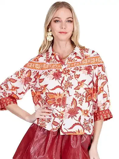 Round Yoke Blouse • Floral Border