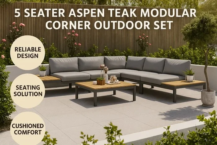 Royalcraft Aspen Teak Modular 5-Seater Outdoor Sofa Set with Coffee Table