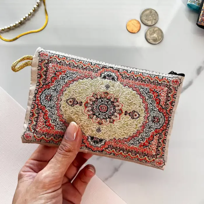 Rug Design Coin Purse Zippered Pouch Wallet Organizer Handmade in Turkey 4″ x 5″