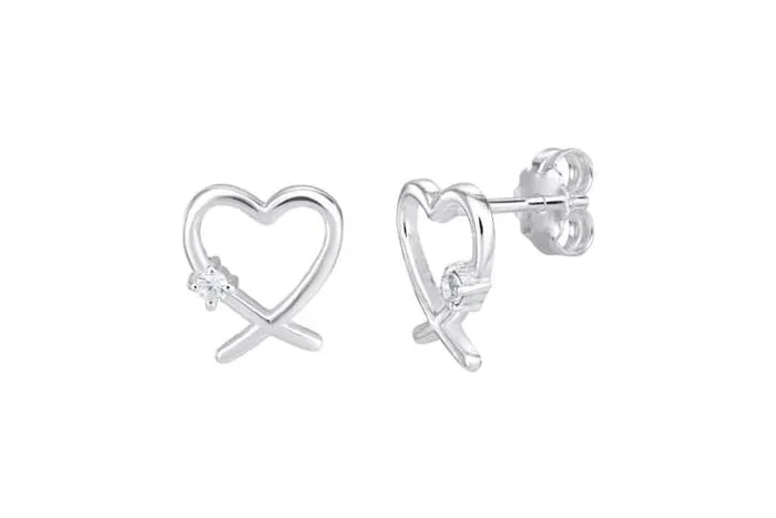 S925 Sterling Silver Cubic Zirconia Heart Stud Earrings