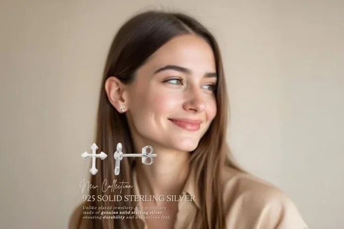 S925 Sterling Silver Faithful Cross Stud Earrings – Hypoallergenic Mini Studs, Polished Finish