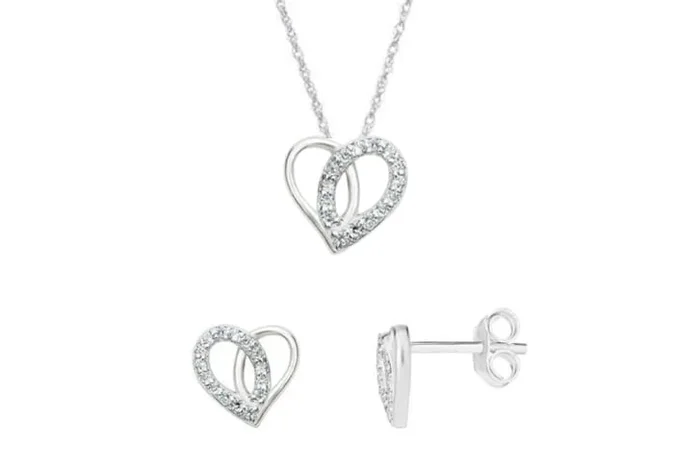 S925 Sterling Silver Heart Jewellery Set – Necklace & Stud Earrings, Cubic Zirconia, 2-Piece Gift Set