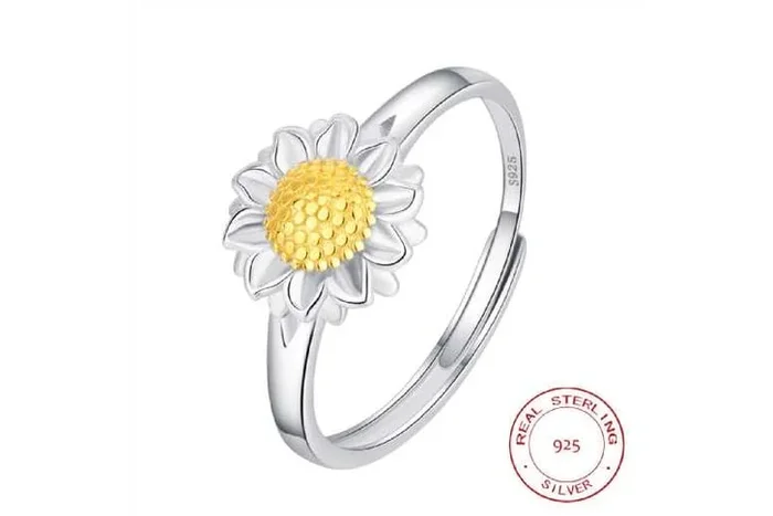 S925 Sterling Silver Two-Tone Daisy Open Adjustable Ring