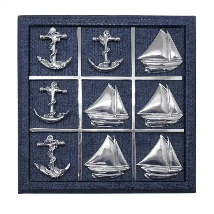 Sailboat & Anchor Indigo Blue Faux Grasscloth Tic Tac Toe Set – Mariposa