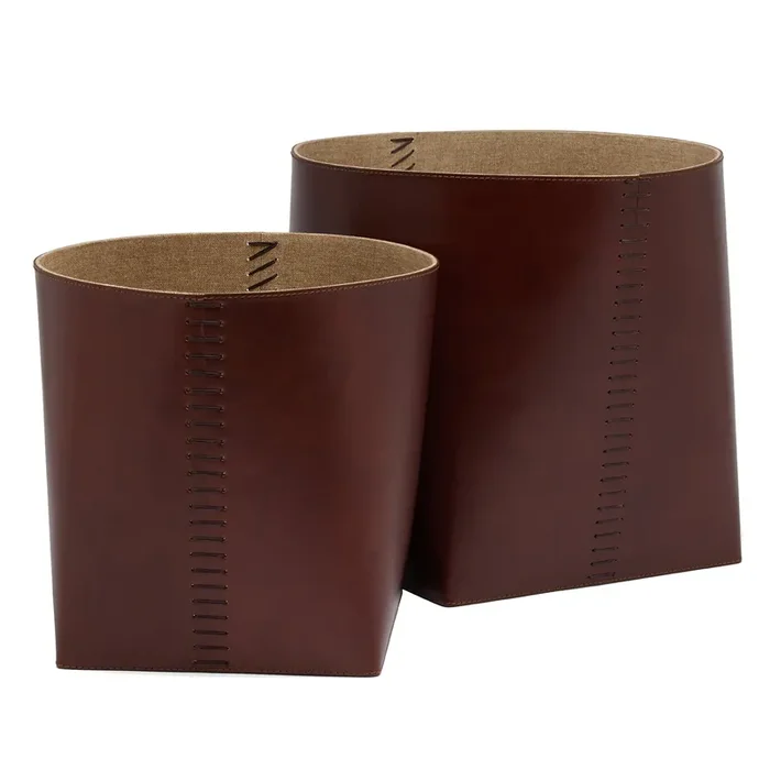Salo Full-Grain Leather Baskets (Set/2) (Tobacco)