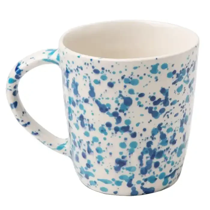 Sconset Mixed Blue Spongeware Stoneware Mugs Set/4