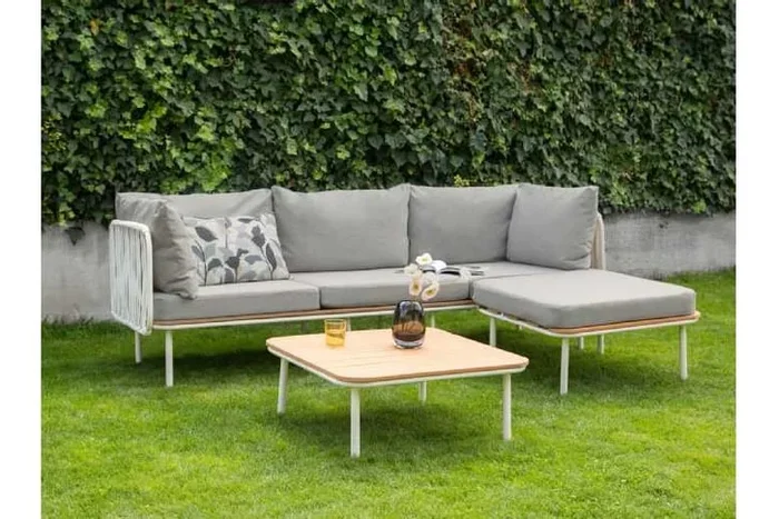 SENISE Modern Grey 3-Seater Aluminium Garden Lounge Set with Ottoman & Weather-Resistant Table