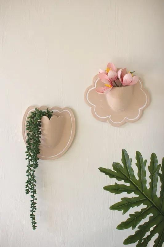 Set of 2 Clay Flower Wall Planters