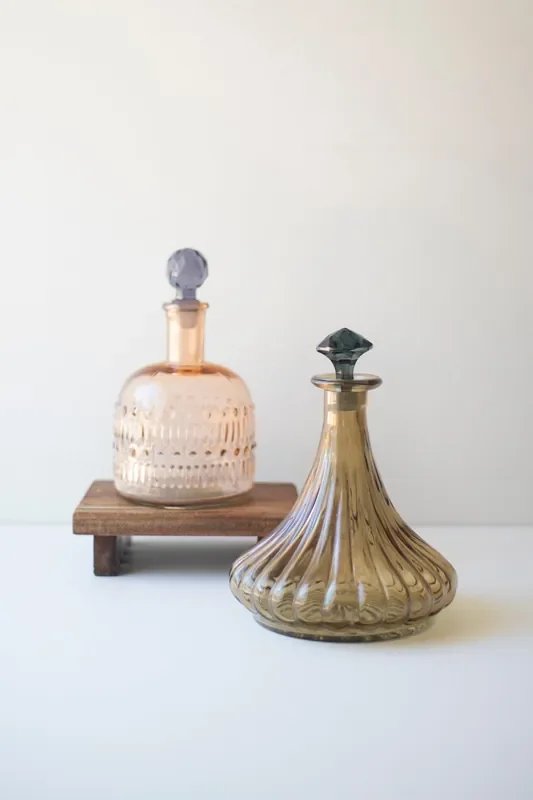 Set of 2 Decorative Glass Decanters