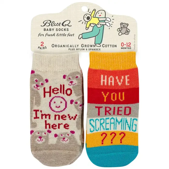 Set Of 2 Hello I‘m New Here / Have You Ever Tried Screaming Baby Socks Size 0-12 months BlueQ at GetBullish