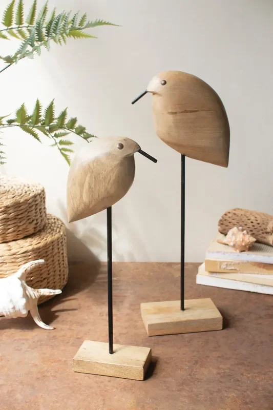 Set of 2 Mango Wood Shore Birds on Bases