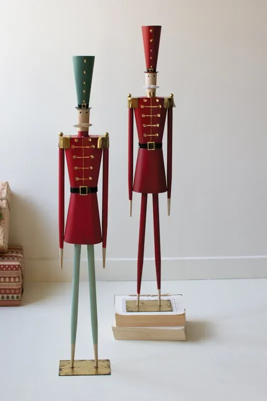 Set of 2 Painted Metal Christmas Soldiers