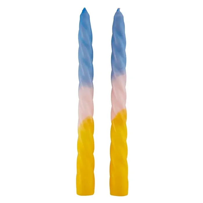 Set of 2 Taper Candle in Light Blue Pink Yellow Aesthetic Spiral Unscented Table Candlesticks Gift for Her