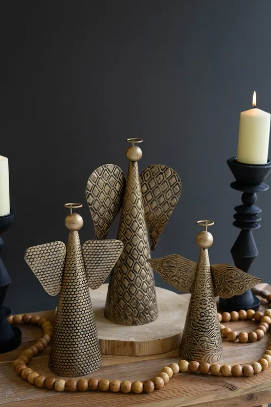 Set Of 3 Antique Gold Table Top Christmas Angels