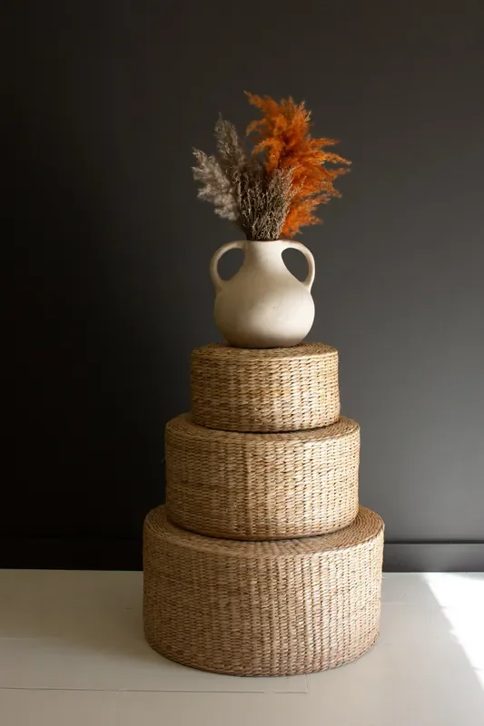 Set Of 3 Round Natural Seagrass Stools
