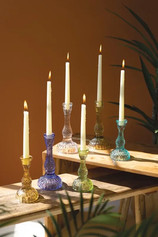 Set of 6 Glass Taper Candle Holders