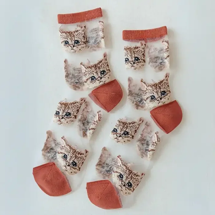 Sheer Cat Lover Socks Available in Yellow Green Red or Black [Fits Women‘s Size 5-9]
