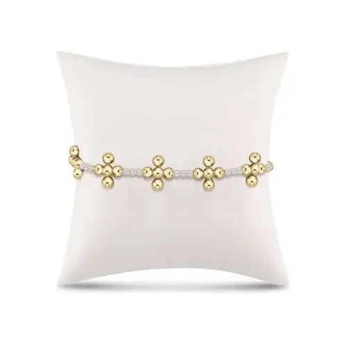 Signature Cross Sincerity Pattern Pearl 3mm Bead Bracelet – Classic Beaded Signature Cross Gold – 4mm Bead Gold – enewton