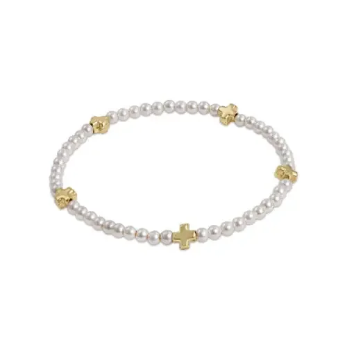 Signature Cross Small Pearl Pattern 3mm Bead Bracelet • Gold