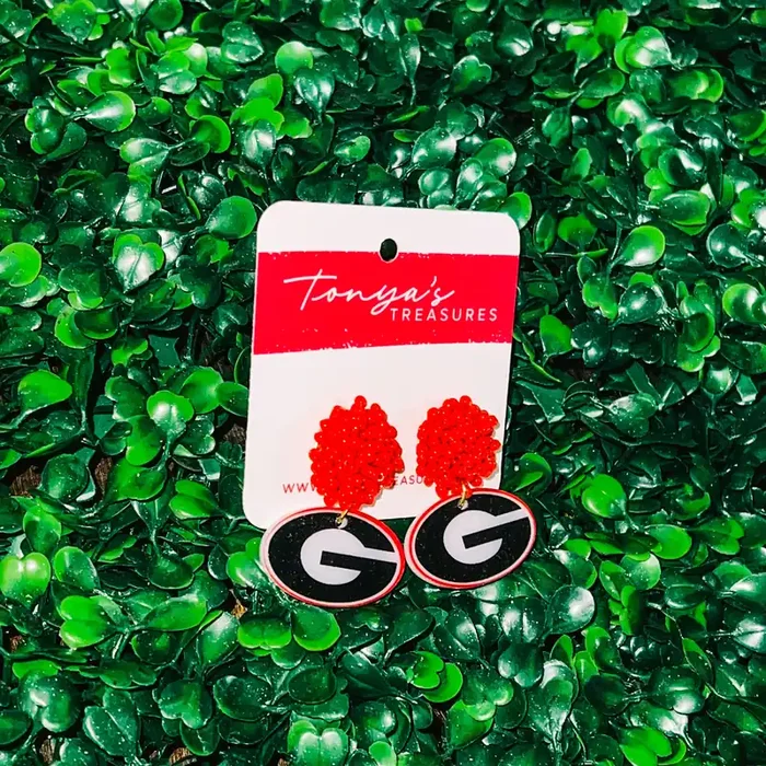 Small Beaded Georgia G Earrings • Red