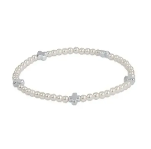 Small Signature Cross Small Pearl Pattern 3mm Bead Bracelet – Sterling – enewton