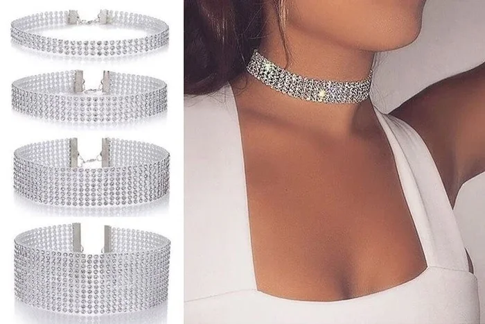 Sparkling 4-Piece Diamante Choker Necklace Set