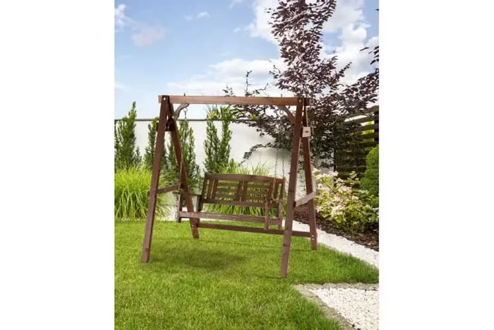 Spruce Wood Garden Swing Bench – Traditional 2-Seater, Dark Brown, Heavy-Duty Outdoor Furniture