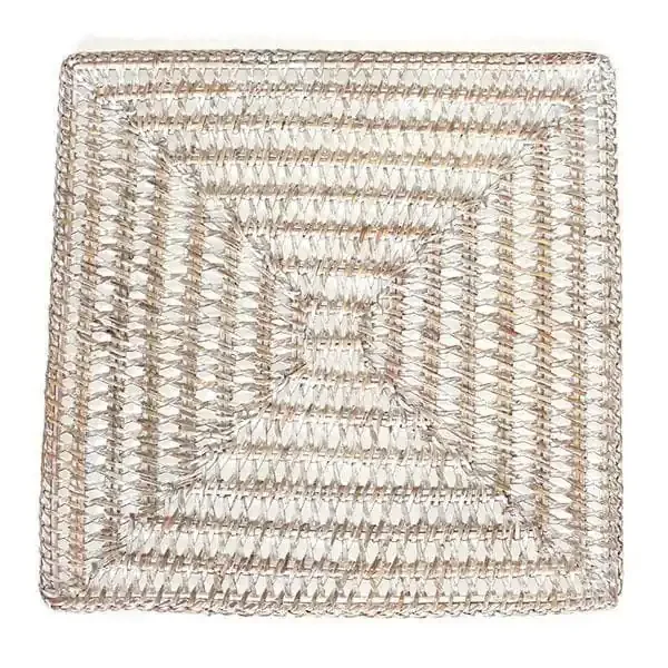 Square White Rattan Placemats 14″ (Set/4)