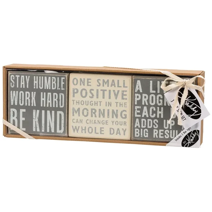 Stay Humble Gray Box Sign Set Giftable Home Decor 4″ x 4″ Gift for Her